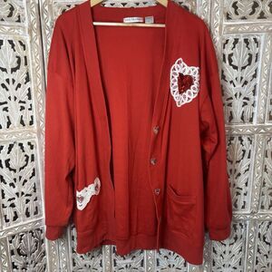 Lady Madeira Red Valentines Day Cardigan sequins Lace Heart Coquette Size 2X
